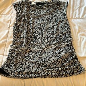 NWT New I.N.C International Concepts Mesh Stretchy Blck White Floral Top Blouse